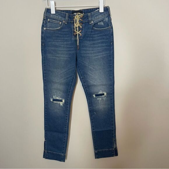 SER.O.YA MID RISE SLIM LACE UP LUCA JEANS DENIM NEW - Picture 3 of 10